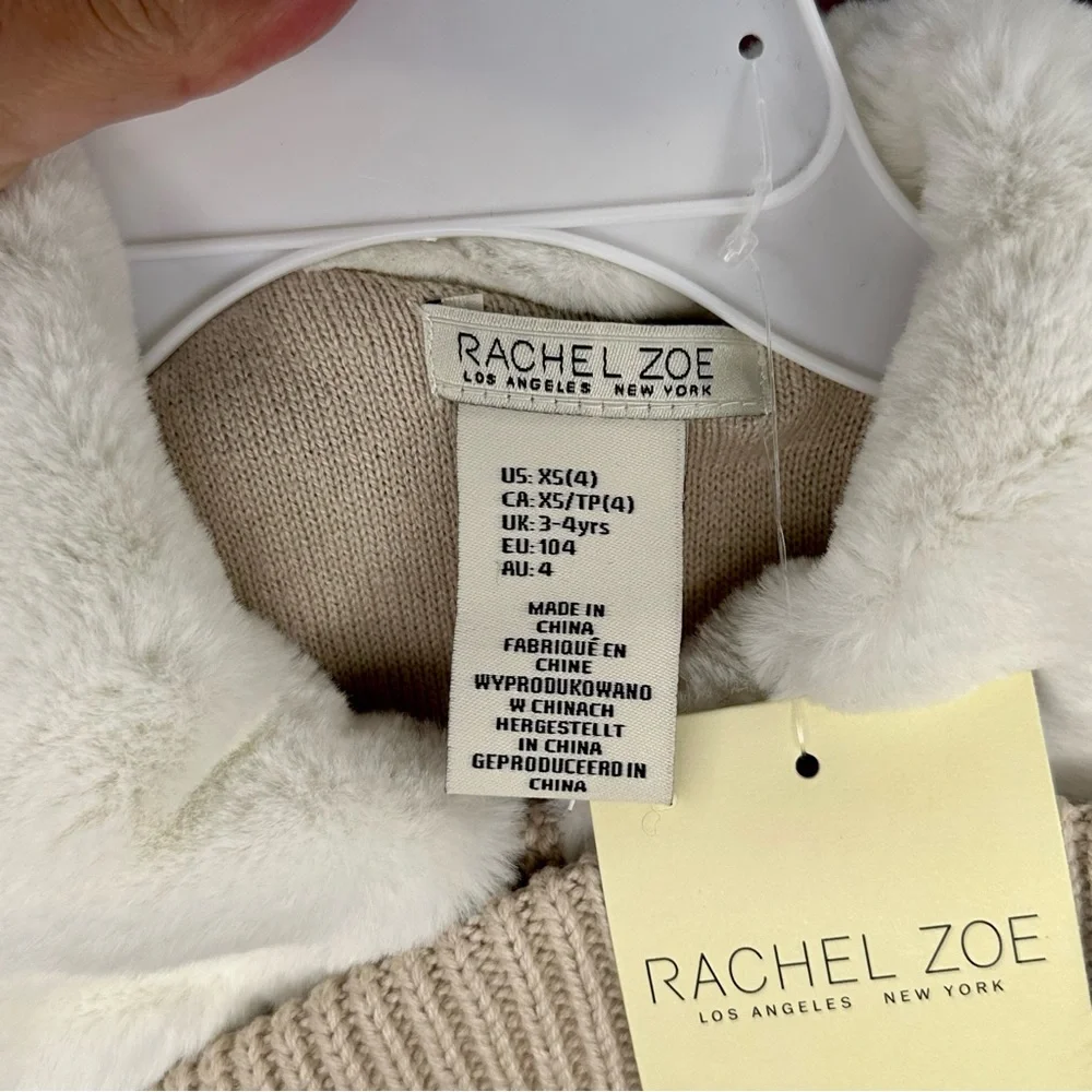 NWT Rachel Zoe Girls Button Down Sweater Coat with Embroidery/Bows and Hat - Picture 5 of 10